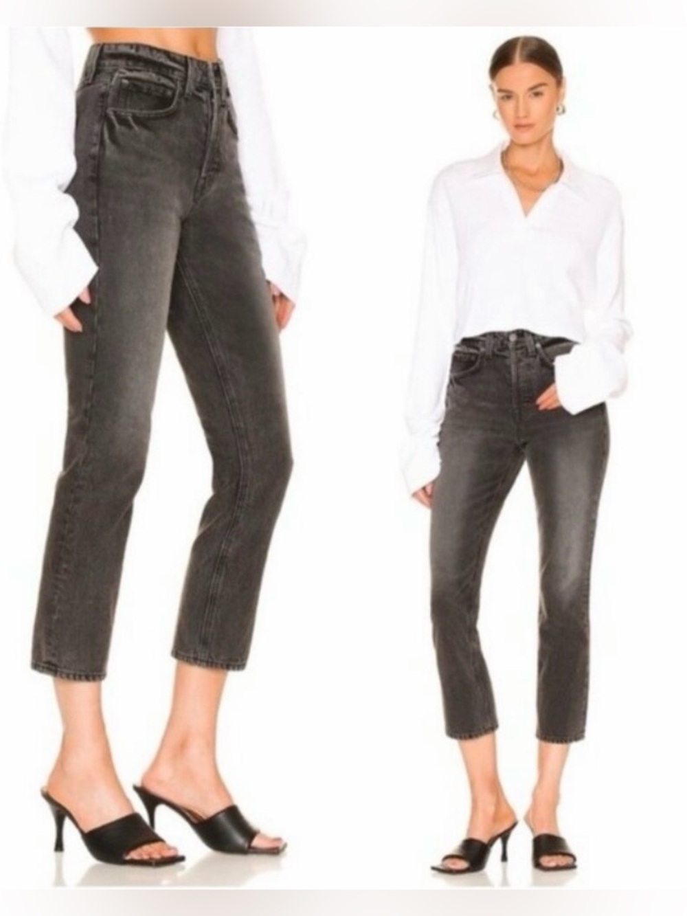 Grlfrnd The Karolina High Rise Straight Crop Jeans Sunset Black Park Sz 28